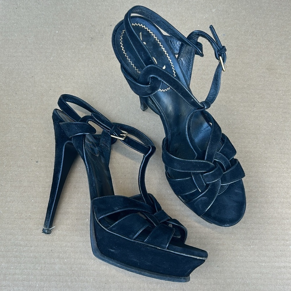 YSL Saint Laurent suede platform tribute sandals